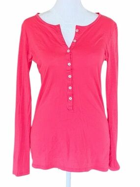 Moda International Pink Long Sleeve Henley Top Size S Fitted Casual Basic
